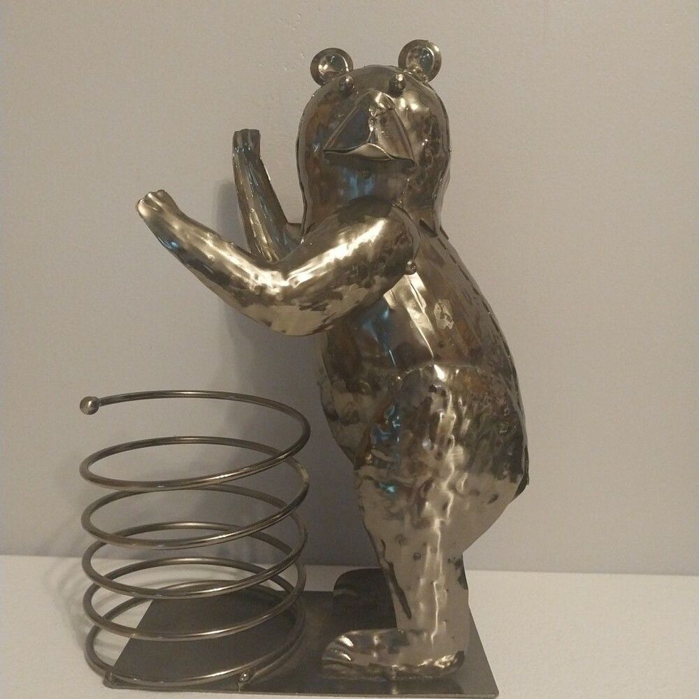 Rustic Metal Bear Wine Bottle Holder Rack Cabin Lodge Woodland Bar Decor